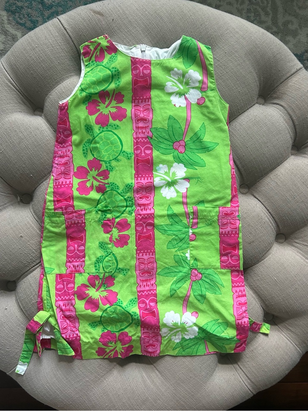 Corkys Lime Green and Hot Pink Tropical Shift Dress with Side Ties